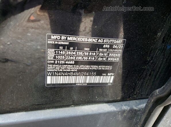 W1N4N4HB4MJ294155 2021 MERCEDES-BENZ GLA Black Вид наклейки з VIN-кодом