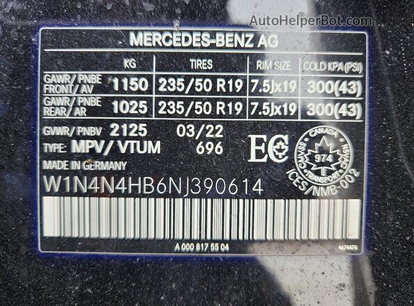 W1N4N4HB6NJ390614 2022 MERCEDES-BENZ GLA Black VIN կոդի պիտակի տեսք