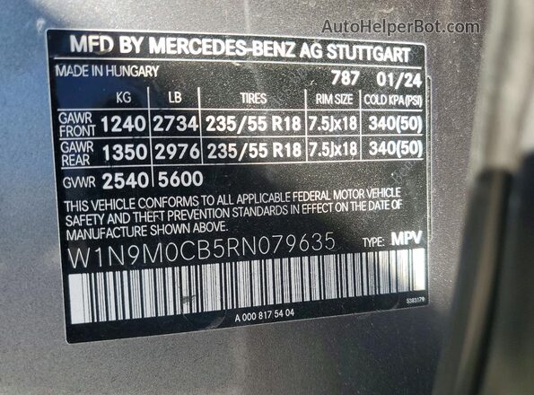 W1N9M0CB5RN079635 2024 MERCEDES-BENZ EQB Gray Widok naklejki z numerem VIN