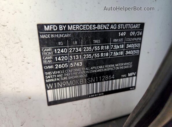 W1N9M0KB1SN112864 2025 MERCEDES-BENZ EQB White Widok wnętrza 360 stopni