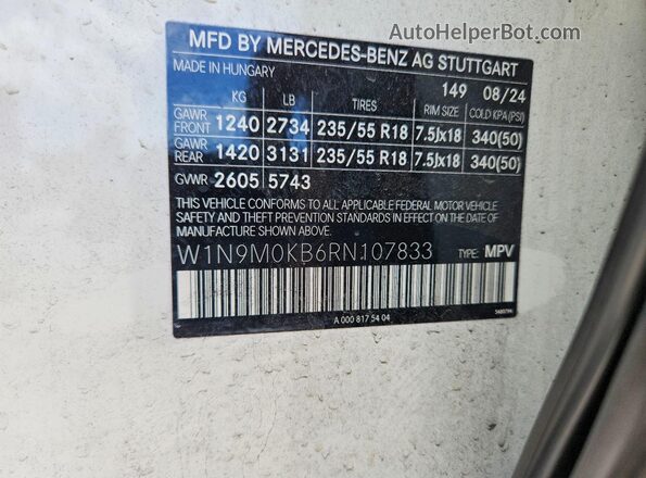 W1N9M0KB6RN107833 2024 MERCEDES-BENZ EQB White Widok naklejki z numerem VIN