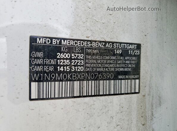 W1N9M0KBXPN076390 2023 MERCEDES-BENZ EQB White Вид наклейки з VIN-кодом