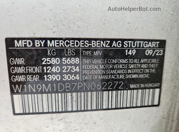 W1N9M1DB7PN062272 2023 MERCEDES-BENZ EQB White Вид наклейки з VIN-кодом