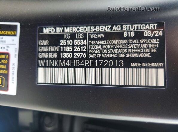 W1NKM4HB4RF172013 2024 MERCEDES-BENZ GLC-CLASS Black VIN კოდის სტიკერის ხედი