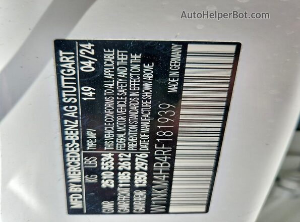 W1NKM4HB4RF181939 2024 MERCEDES-BENZ GLC-CLASS White VIN კოდის სტიკერის ხედი
