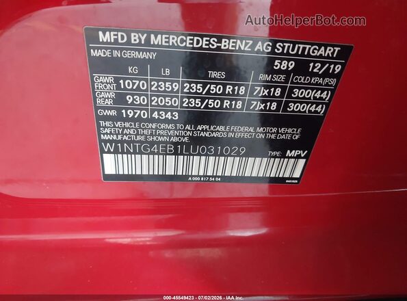 W1NTG4EB1LU031029 2020 MERCEDES-BENZ GLA 250 Red Widok komory silnika