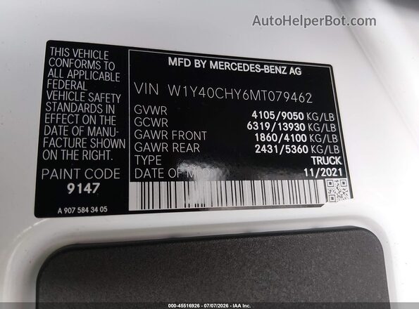 W1Y40CHY6MT079462 2021 MERCEDES-BENZ SPRINTER White Widok komory silnika