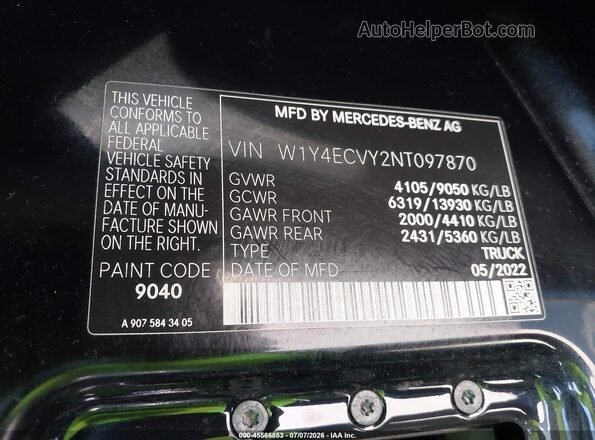 W1Y4ECVY2NT097870 2022 MERCEDES-BENZ SPRINTER Черный Вид подкапотного пространства
