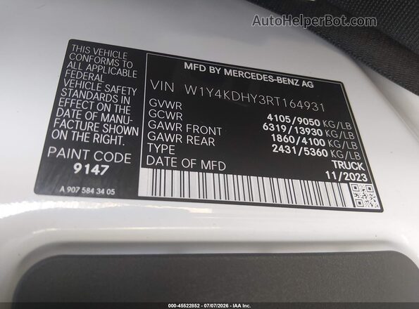 W1Y4KDHY3RT164931 2024 MERCEDES-BENZ SPRINTER White Widok komory silnika