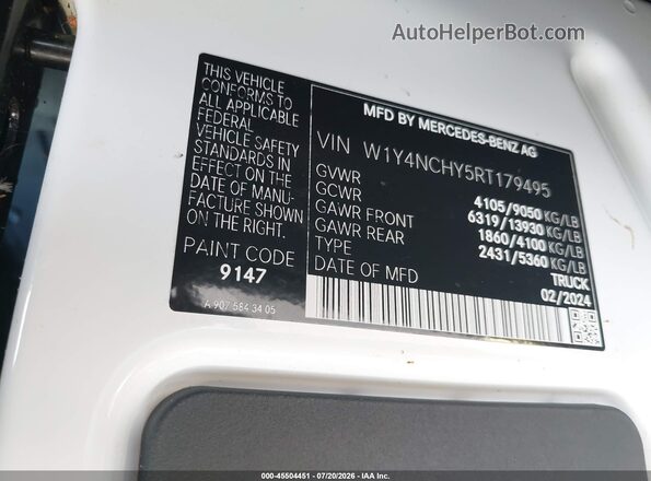 W1Y4NCHY5RT179495 2024 MERCEDES-BENZ SPRINTER White Շարժիչի բաժամունքի տեսք