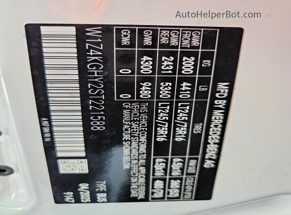 W1Z4KGHY2ST221588 2025 MERCEDES-BENZ SPRINTER White VIN կոդի պիտակի տեսք