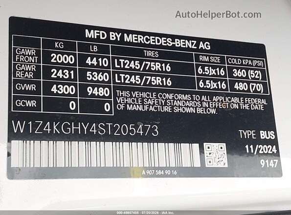 W1Z4KGHY4ST205473 2025 MERCEDES-BENZ SPRINTER White Շարժիչի բաժամունքի տեսք