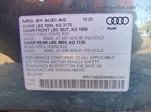 WA11AAGE0MB012341 2021 AUDI E-TRON Gray 360 interior view