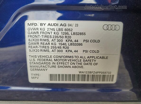 WA122BFZ4PP059732 2023 AUDI Q4 Blue სალონის 360-გრადუსიანი ხედი