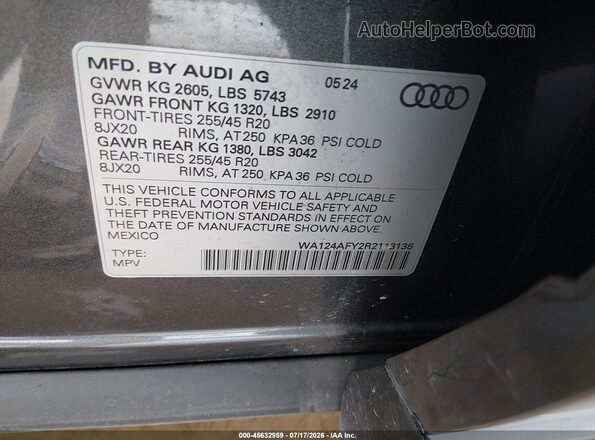 WA124AFY2R2113136 2024 AUDI SQ5 Gray Widok komory silnika