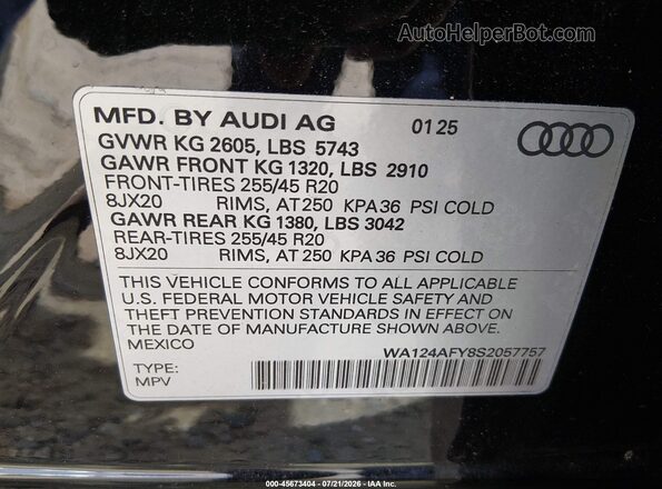 WA124AFY8S2057757 2025 AUDI SQ5 Black Widok komory silnika