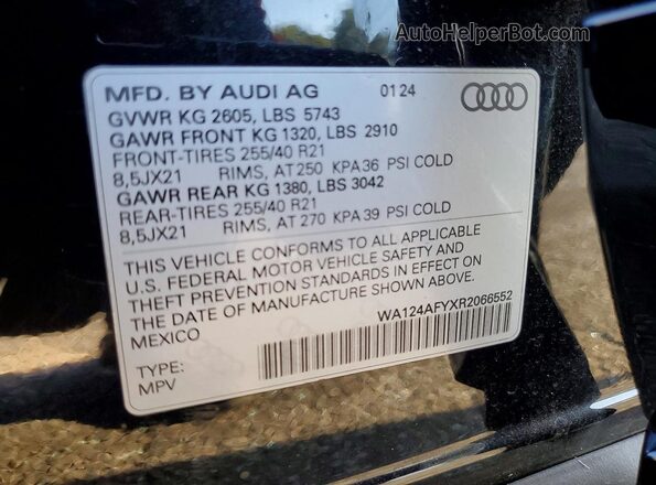WA124AFYXR2066552 2024 AUDI SQ5 Black Widok naklejki z numerem VIN
