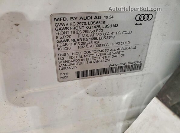 WA124BGF1SA012958 2025 AUDI OTHER White Widok naklejki z numerem VIN