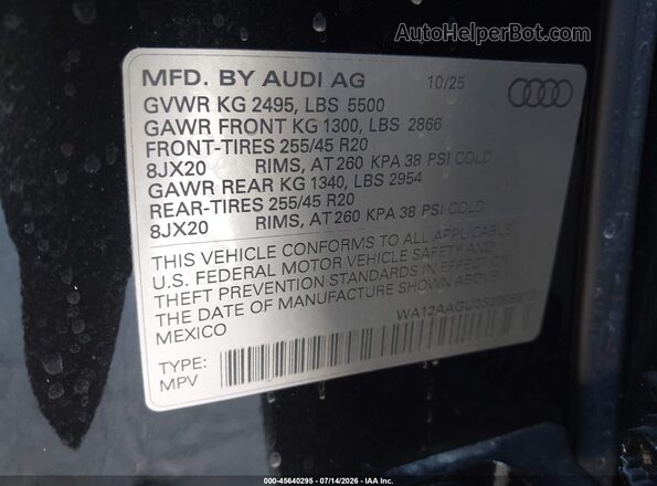 WA12AAGU0S2095813 2025 AUDI ALL Черный Вид подкапотного пространства