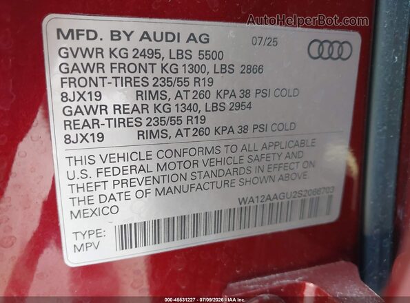WA12AAGU2S2066703 2025 AUDI ALL Red Շարժիչի բաժամունքի տեսք