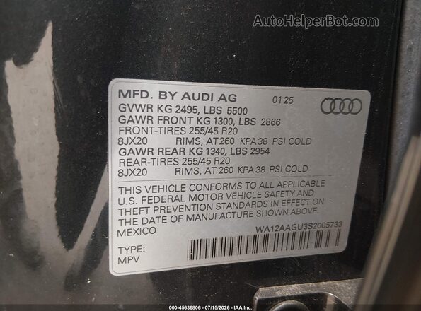 WA12AAGU3S2005733 2025 AUDI ALL Gray Engine compartment view
