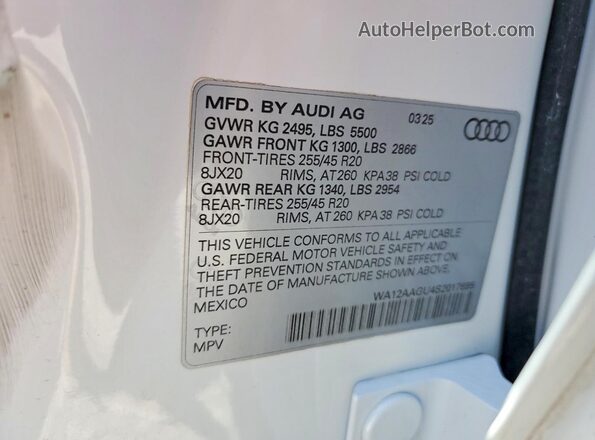 WA12AAGU4S2017695 2025 AUDI Q5 White სალონის 360-გრადუსიანი ხედი