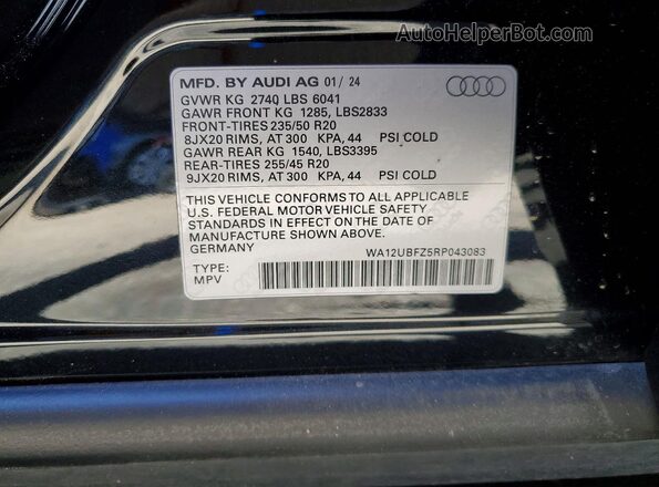 WA12UBFZ5RP043083 2024 AUDI Q4 Black VIN კოდის სტიკერის ხედი