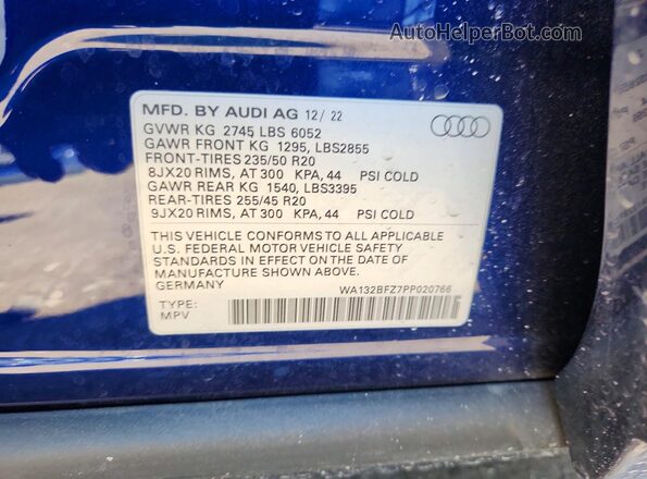 WA132BFZ7PP020766 2023 AUDI Q4 Blue Widok komory silnika
