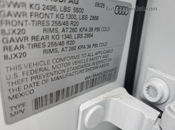 WA13AAGU3S2069503 2025 AUDI Q5 White 360 interior view