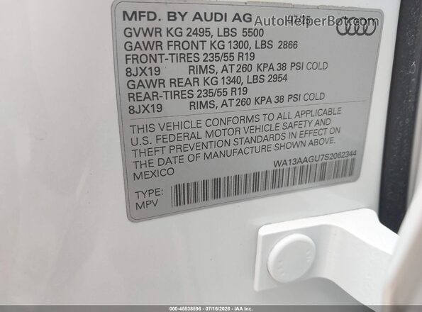 WA13AAGU7S2062344 2025 AUDI ALL Белый Вид подкапотного пространства