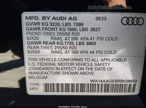 WA14AAGE6RB036650 2024 AUDI Q8 E-TRON Black Շարժիչի բաժամունքի տեսք