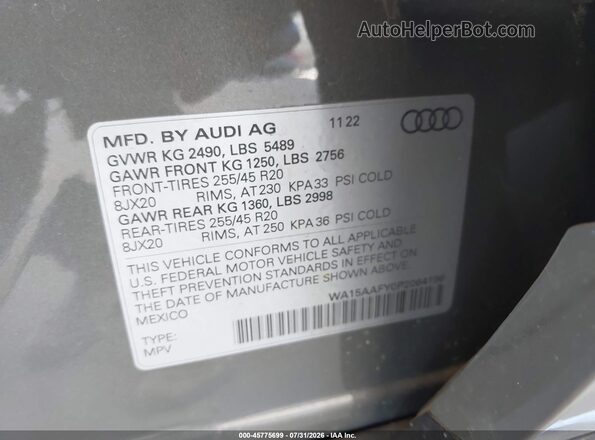 WA15AAFY0P2064196 2023 AUDI Q5 Gray ძრავის განყოფილების ხედი