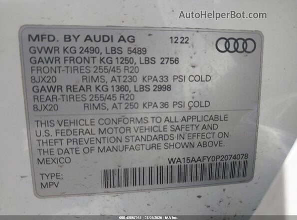 WA15AAFY0P2074078 2023 AUDI Q5 White Շարժիչի բաժամունքի տեսք