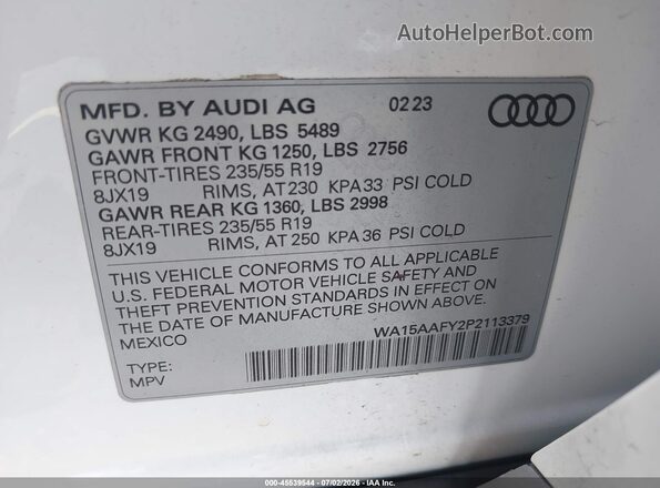 WA15AAFY2P2113379 2023 AUDI Q5 White Engine compartment view
