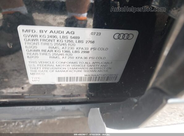 WA15AAFY4P2189752 2023 AUDI Q5 Black Vista del compartimento del motor