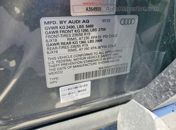 WA15AAFYXP2197094 2023 AUDI Q5 Charcoal Vista de la etiqueta del VIN