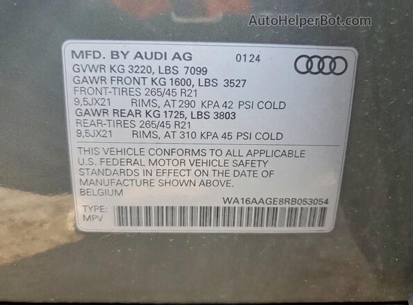 WA16AAGE8RB053054 2024 AUDI Q8 Gray Вид підкапотного простору