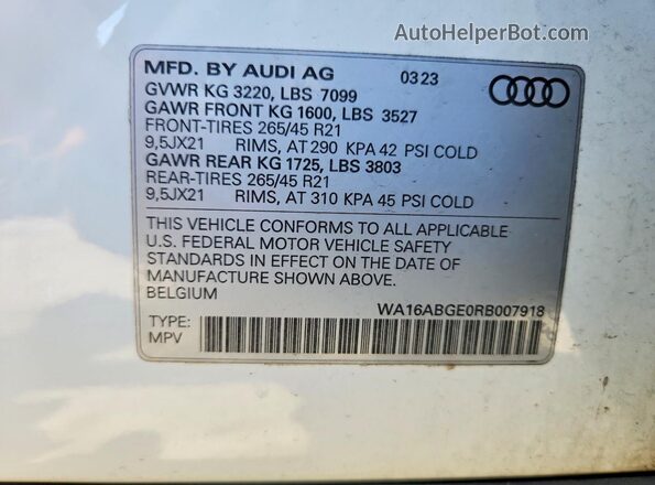 WA16ABGE0RB007918 2024 AUDI Q8 White Вид наклейки з VIN-кодом