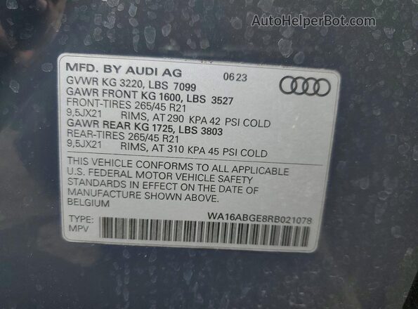 WA16ABGE8RB021078 2024 AUDI Q8 Gray VIN კოდის სტიკერის ხედი