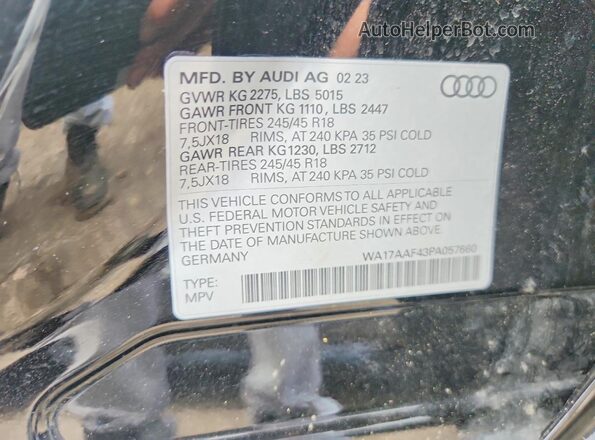 WA17AAF43PA057660 2023 AUDI A4 Black VIN კოდის სტიკერის ხედი