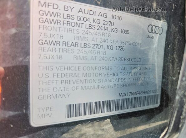 WA17NAF48HA091292 2017 AUDI A4 Черный Вид наклейки с VIN-кодом