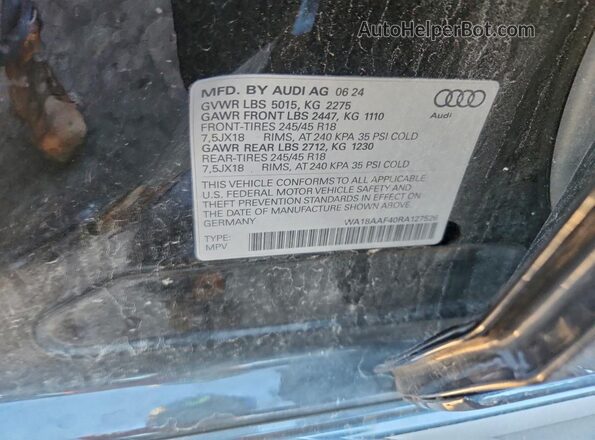 WA18AAF40RA127526 2024 AUDI A4 Black Vista de la etiqueta del VIN