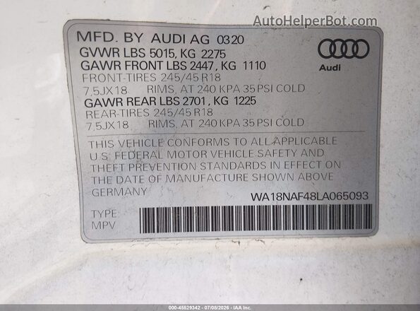 WA18NAF48LA065093 2020 AUDI OTHER Белый Вид подкапотного пространства