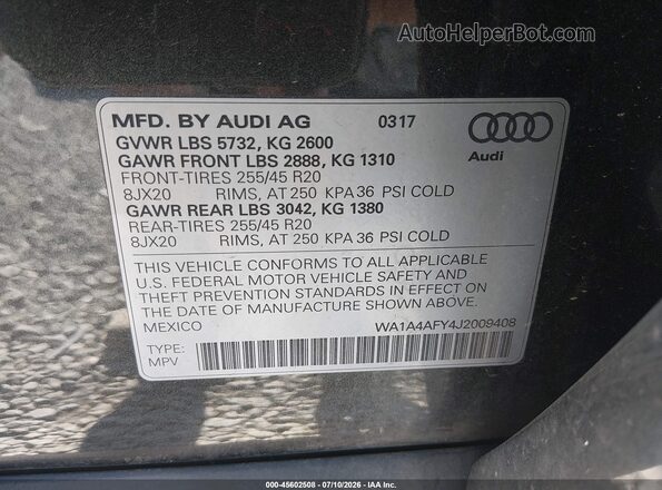 WA1A4AFY4J2009408 2018 AUDI SQ5 Серый Вид подкапотного пространства