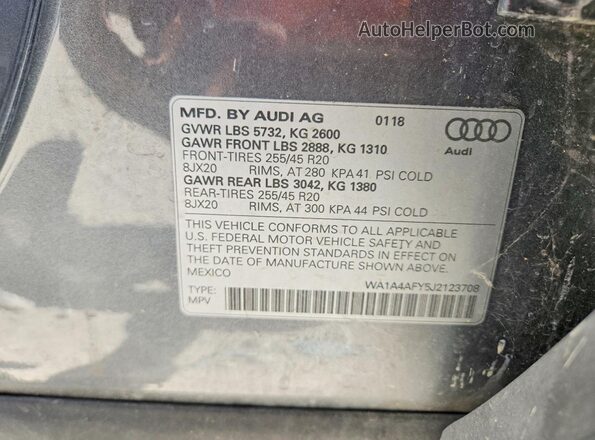WA1A4AFY5J2123708 2018 AUDI SQ5 Черный Вид подкапотного пространства