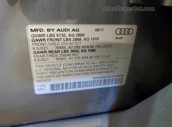 WA1A4AFY6J2048288 2018 AUDI SQ5 Gray VIN sticker view