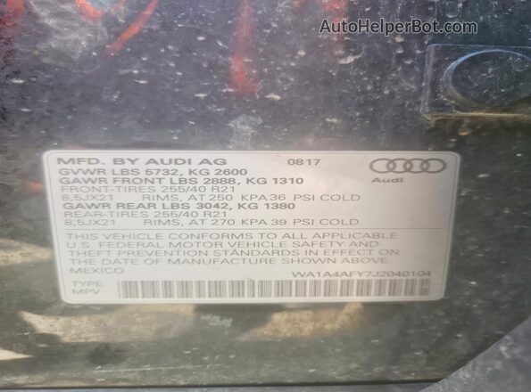WA1A4AFY7J2040104 2018 AUDI SQ5 Black Вид наклейки з VIN-кодом