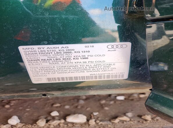 WA1A4AFY9J2131391 2018 AUDI SQ5 Green Панорамний вид салону 360°