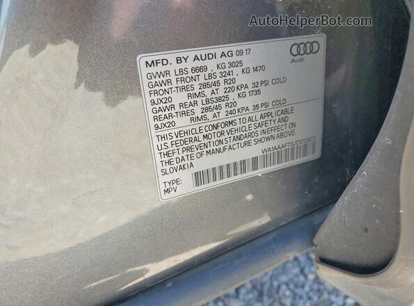WA1AAAF73JD012823 2018 AUDI Q7 Серый Вид наклейки с VIN-кодом