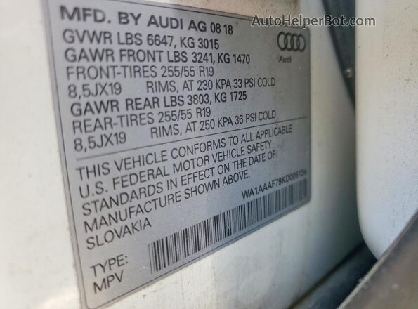 WA1AAAF79KD005134 2019 AUDI Q7 Белый Вид подкапотного пространства